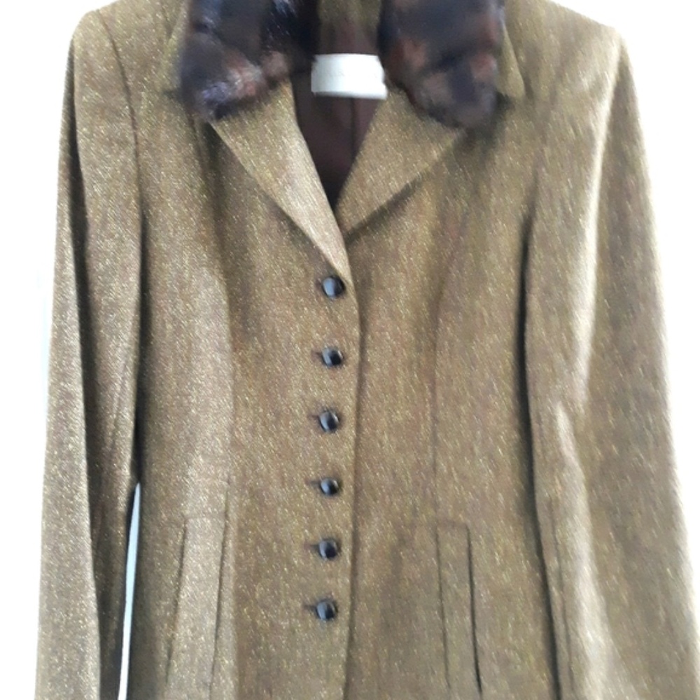 Dana Buchman Tweed Suit w/ Mink Collar